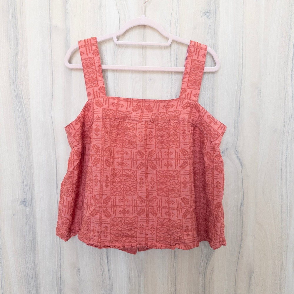 Anthropologie Embroidered Top Large Geometric‎ Button Back Boho Southwestern